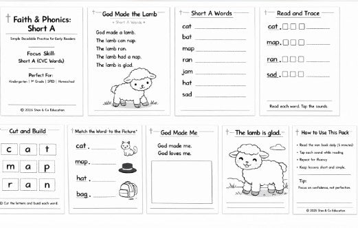 Short A Phonics Bundle | Catholic CVC Reading Activities for Kids