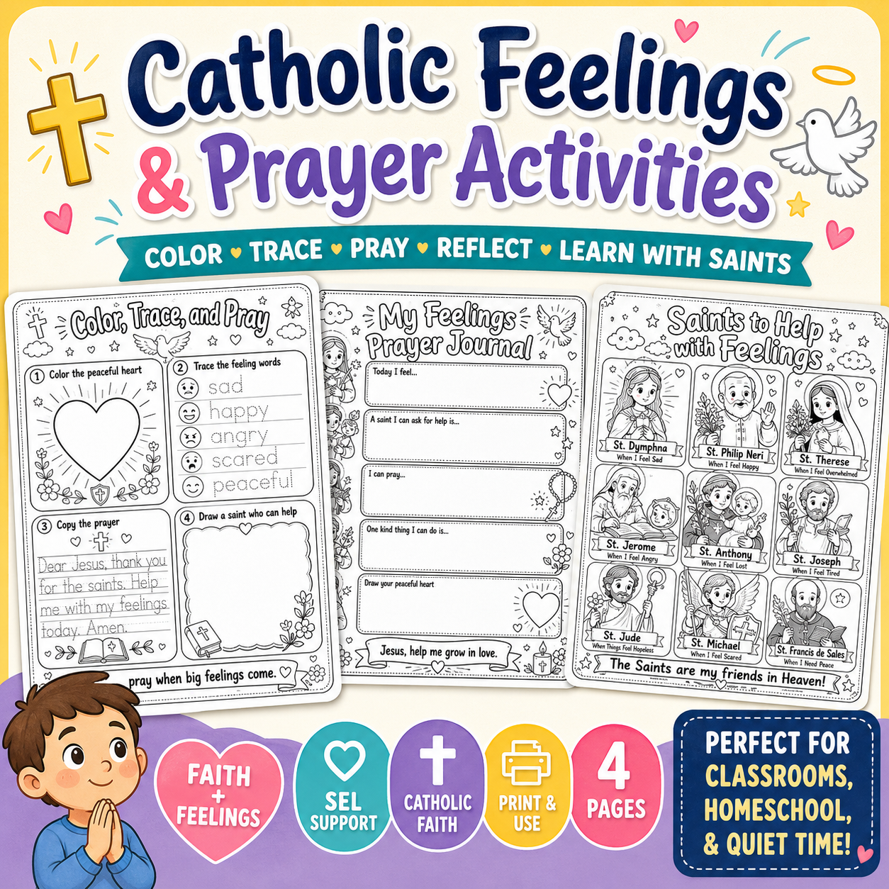 Catholic Feelings & Prayer Activities | SEL + Faith-Based Printable Pack for Kids