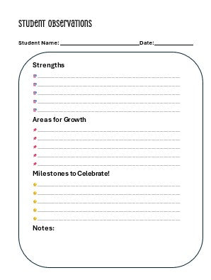 Student Observation Sheet for Teachers | Printable PDF for Progress Tracking