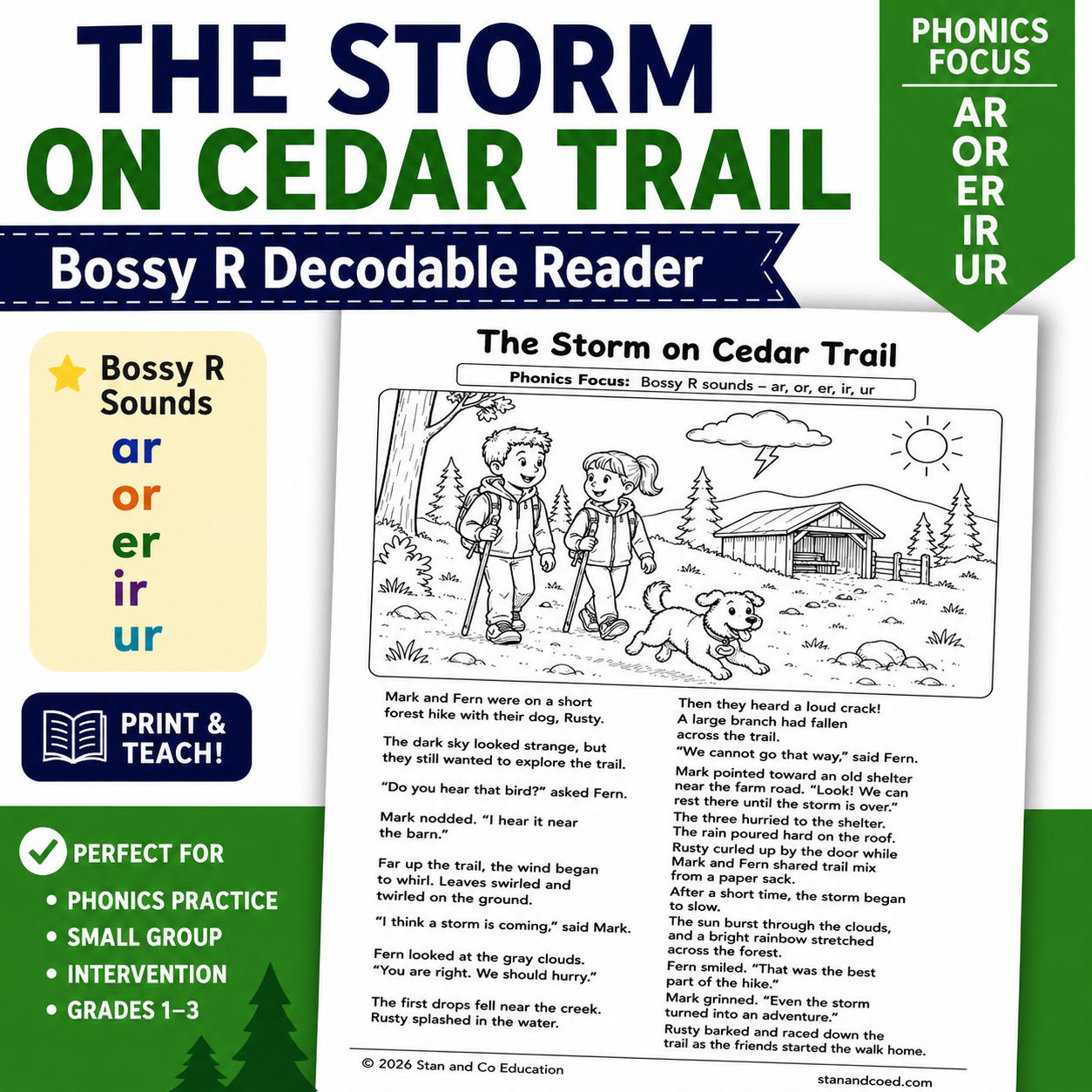 Bossy R Decodable Reader | The Storm on Cedar Trail