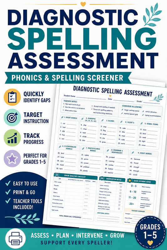 Diagnostic Spelling Assessment | Printable Phonics & Spelling Screener for Grades 1–5