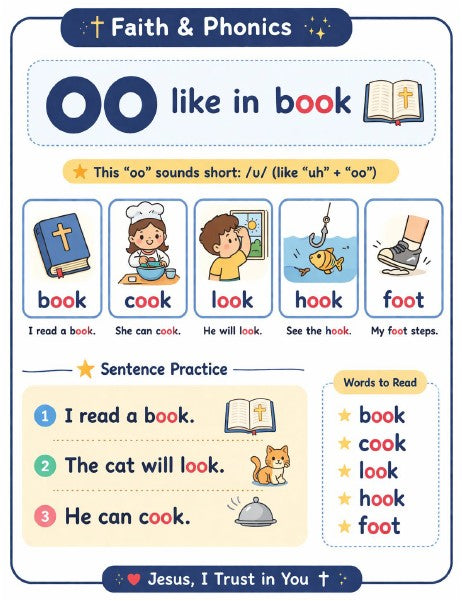 Short OO Phonics Worksheet (Book Sound) | Faith-Based Reading Practice