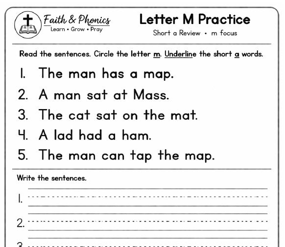 Letter M Phonics Worksheets (OG-Aligned) | Decodable Sentences, Letter Recognition