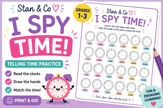 ⏰ I Spy Time! Clock Matching Activity | Printable Time Telling Worksheet
