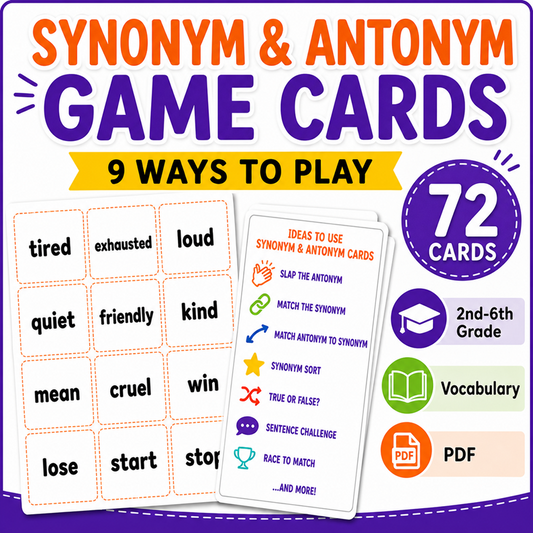 Synonym & Antonym Game Cards | Vocabulary Activities for 2nd-6th Grade
