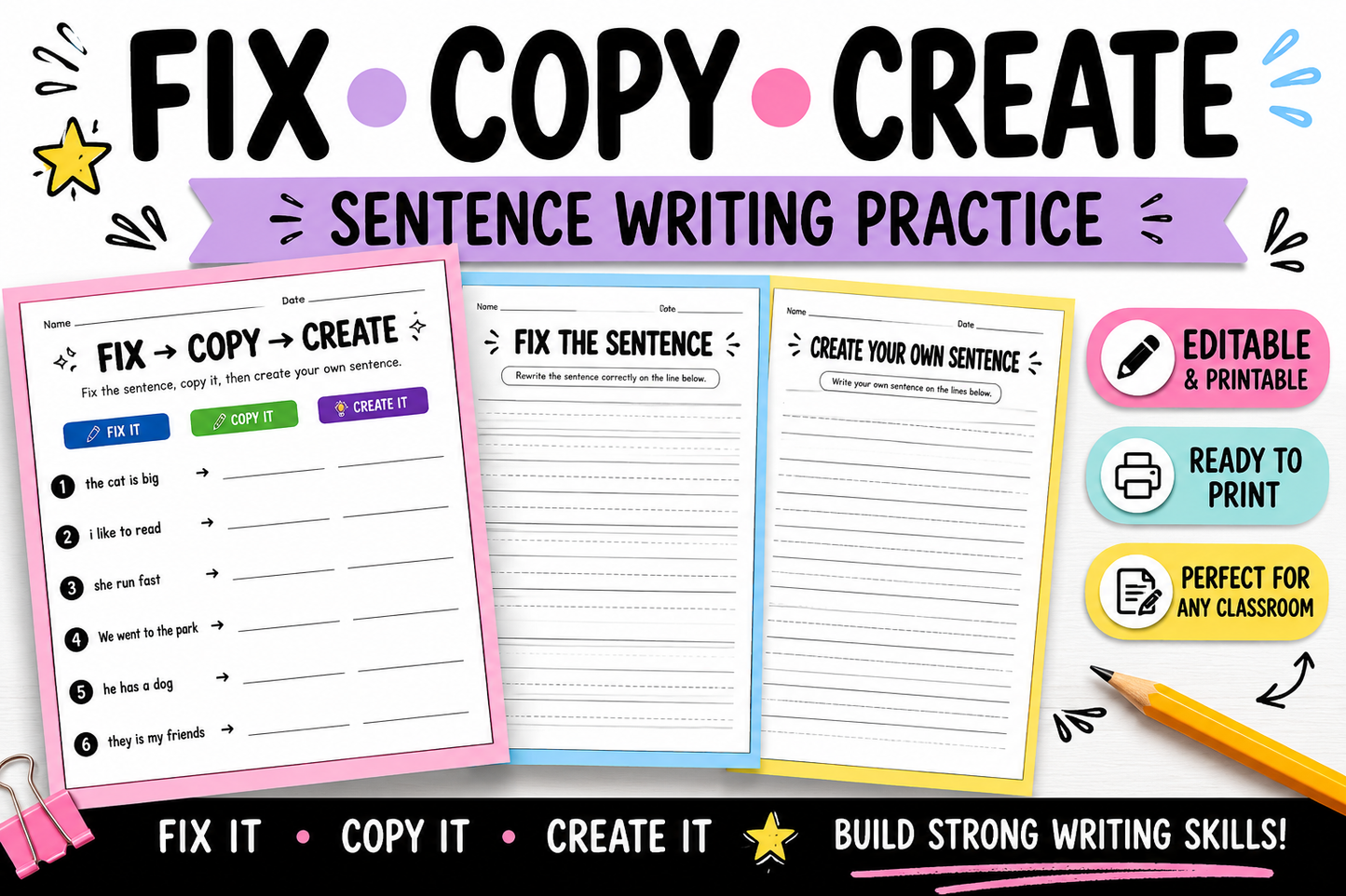 ✏️ Fix • Copy • Create Sentence Writing Practice